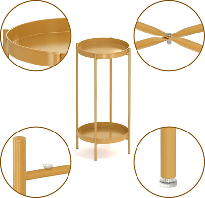 2 Tier Plant Stand Indoor Outdoor - 10.5In Width 24In Tall Flower Pot Rack | Heavy Duty Metal Plant Table Planter Display Shelf for Home Garden Patio Bathroom Office Living Room Balcony Corner Gold