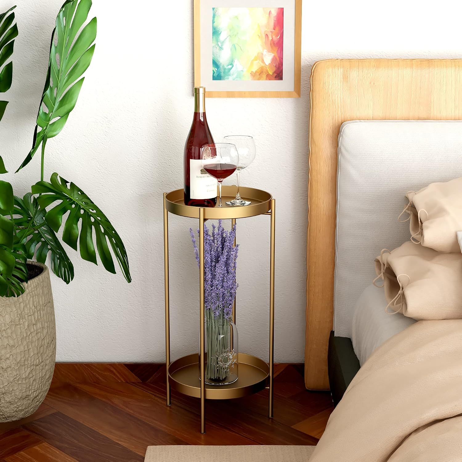 2 Tier Plant Stand Indoor Outdoor - 10.5In Width 24In Tall Flower Pot Rack | Heavy Duty Metal Plant Table Planter Display Shelf for Home Garden Patio Bathroom Office Living Room Balcony Corner Gold