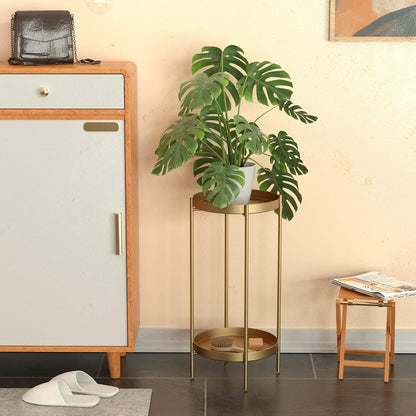 2 Tier Plant Stand Indoor Outdoor - 10.5In Width 24In Tall Flower Pot Rack | Heavy Duty Metal Plant Table Planter Display Shelf for Home Garden Patio Bathroom Office Living Room Balcony Corner Gold